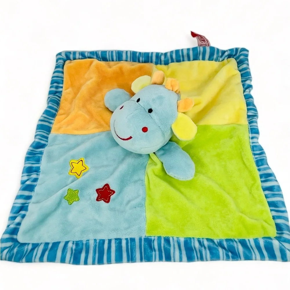 Linzy Baby Blue Giraffe Plush Rattle Lovey Baby Colorful Security Blanket